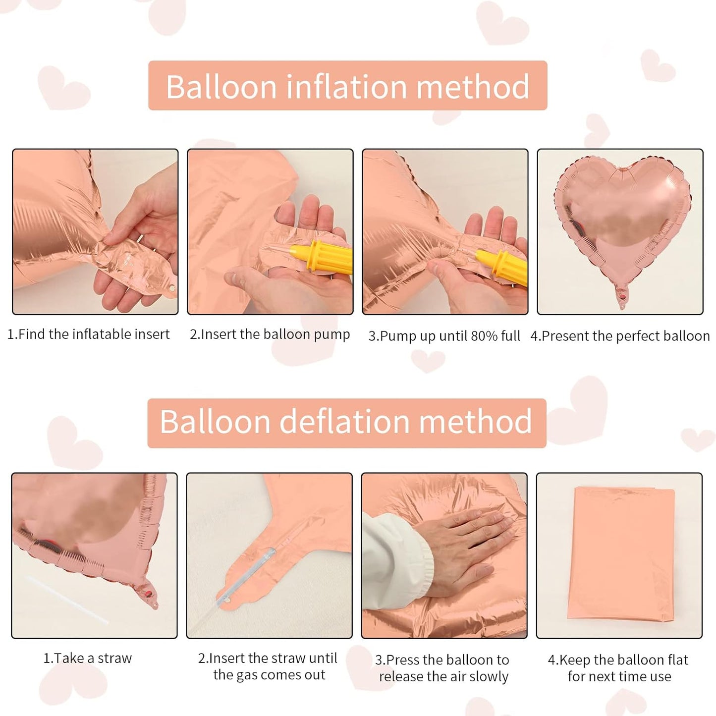 Rose Gold White Foil Heart Balloons, 10PCS Rose Gold Heart Shape Balloons, Valentines Balloons 18inch Rose Gold Foil Balloon for Helium Valentine Decorations for Wedding, Baby Shower, Anniversary