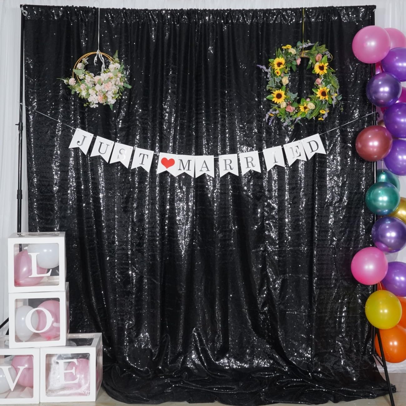 Poise3EHome 20Ft x 10Ft Black Sequin Backdrop, Glitter Thick Satin Sequin Background Drapes, Sequence Xmas Thanksgiving Backdrop for Wedding Party Holiday Festival Decor