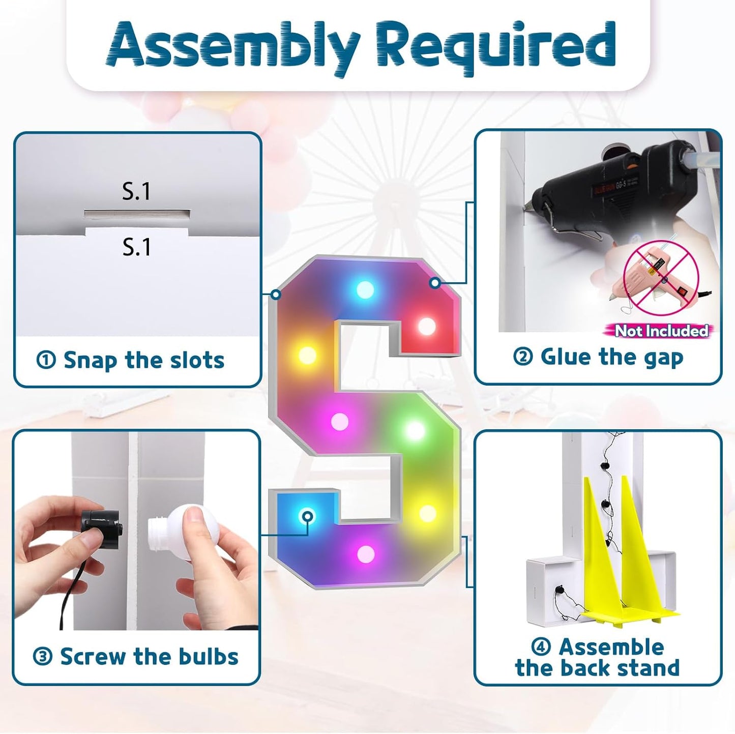 imprsv 3FT Colorful Marquee Light Up Letters S, 18 Colors Large Light up Letters Alphabet Sign with Remote, Big Marry Me Sign, Birthday Party Decorations Baby Shower Anniversary Wedding Decoration