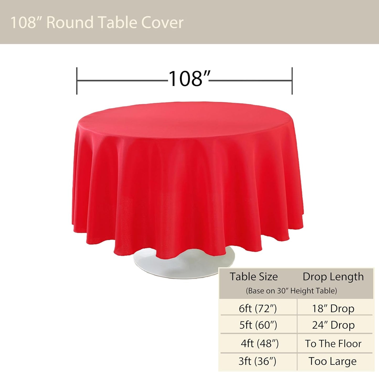 Craft And Party Round Tablecloth, 108 Inch Red Tablecloth, Polyester Fabric Washable Table Cloth for Home, Party, Wedding or Restaurant Use.
