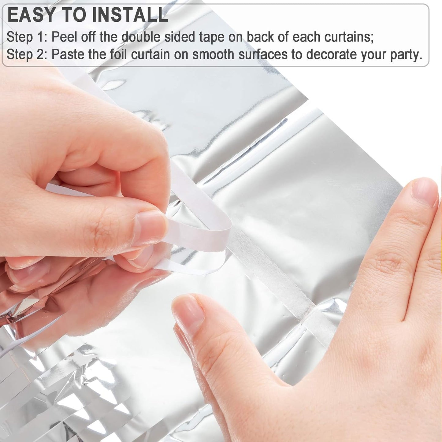 Silver Streamers Metallic Party Backdrop - GREATRIL Foil Fringe Tinsel Curtain for 2026 NYE/Birthdays/Prom/New Years/Graduations/Photo Booth, 8.2ft x 3.2ft - Pack of 2