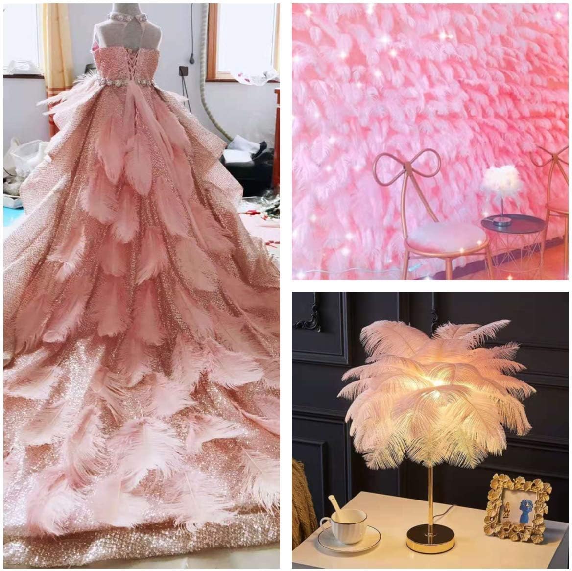 24pcs Natural Lotus Pink Ostrich Feathers 10-12inch (25-30cm) for Wedding Party Centerpieces，Flower Arrangement and Home Decoration.