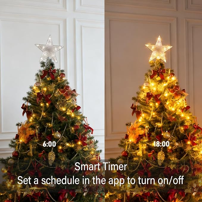 Smart Christmas Star Tree Topper, Color Changing Color, Remote & App Control, Timer, Christmas Decorations for Indoor Outdoor Holiday Xmas Tree Party Decor
