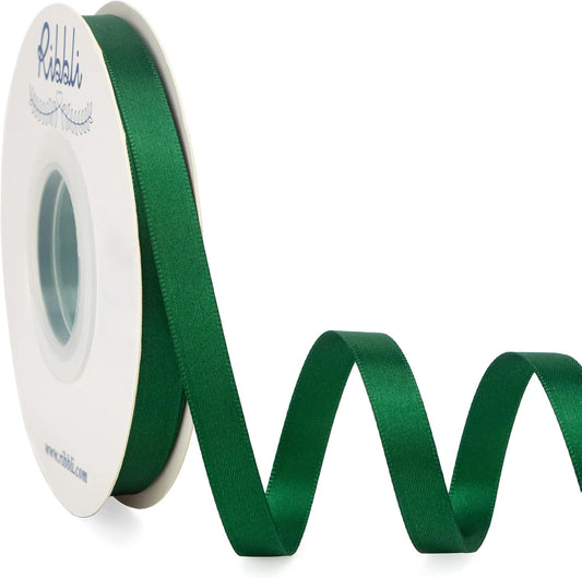 Ribbli Double Faced Forest Green Satin Ribbon,3/8” x Continuous 25 Yards,Use for Bows Bouquet,Gift Wrapping,Floral Arrangement