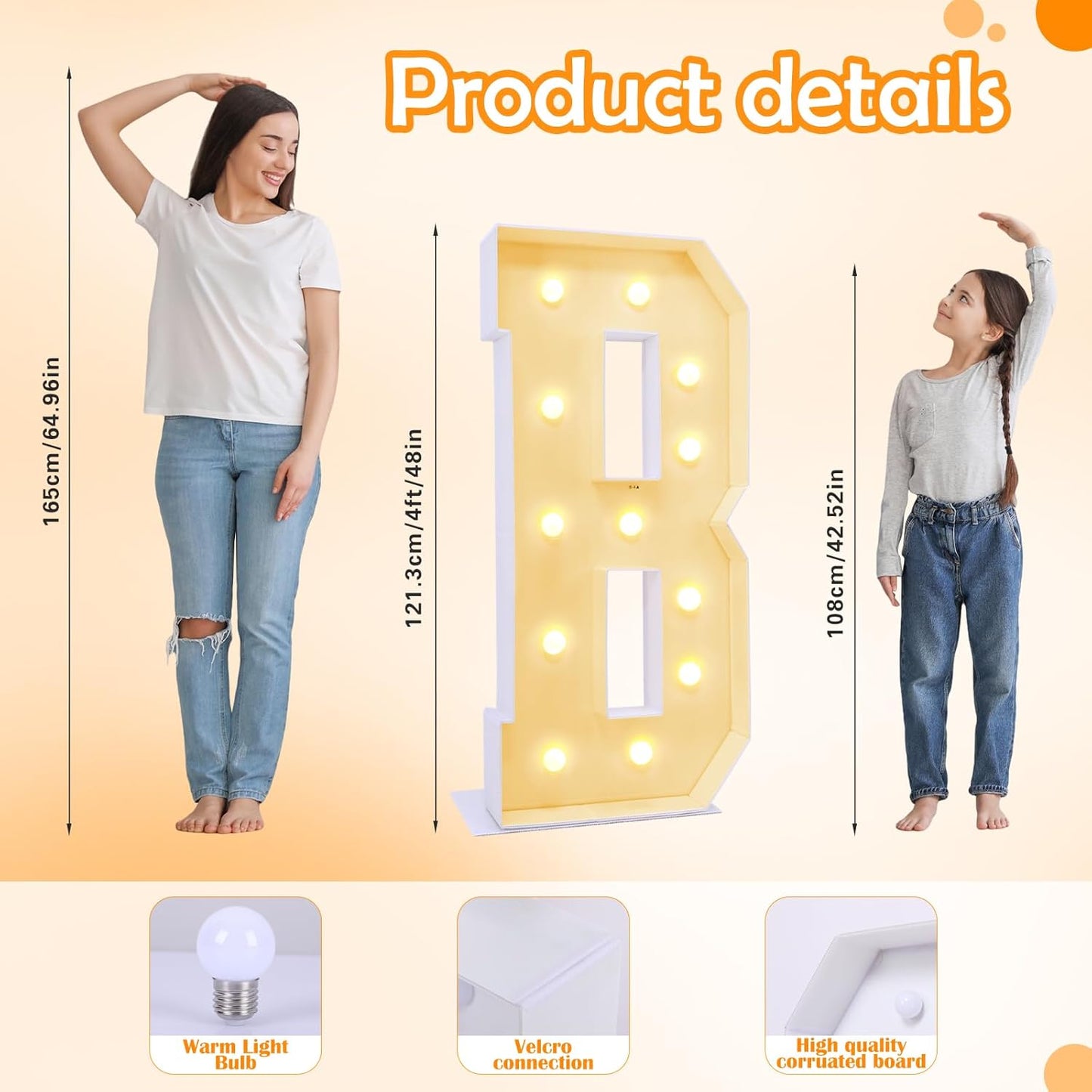 4ft Marquee for Letters B, Neon Sign, Plastic, 4 Feet Tall, Modern, Celebratory