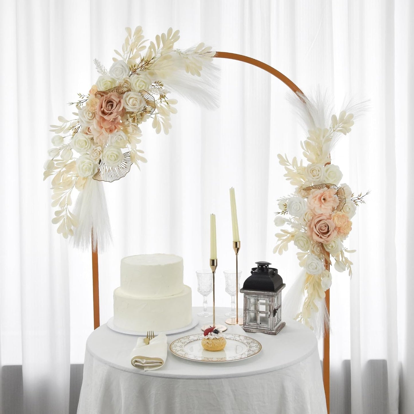 Wedding Arch Flower Kit of 2 - Artificial Flower Swag Wedding Welcome Sign Decorative Floral Swags for Wedding Reception Ceremony Signs Wedding Chair Ceremony Floral Decor (Beige)