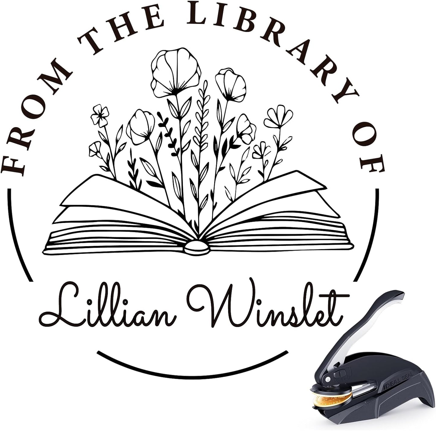 Embosser Stamp Custom - Book Stamp Personalized Gifts for Book Lovers, Readers, Home & Library Collections (Floral-05)