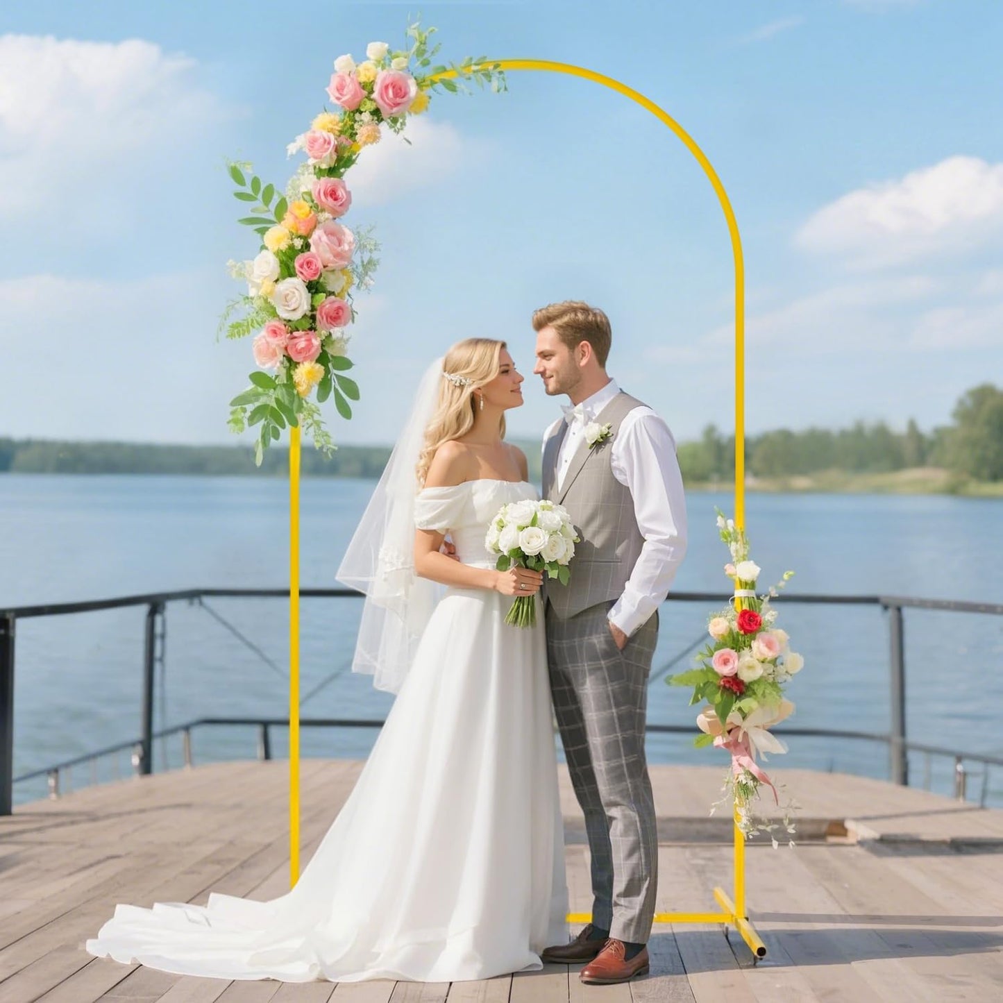 FUHSY 7.2FT Backdrop Arch Stand with Cover Set Metal Arch Backdrop Stand Stable Balloon Arched Frame and Black Arch Stand Cover Backdrop Cover for Arch Stands for Birthday Bridal Shower Ceremony Decor