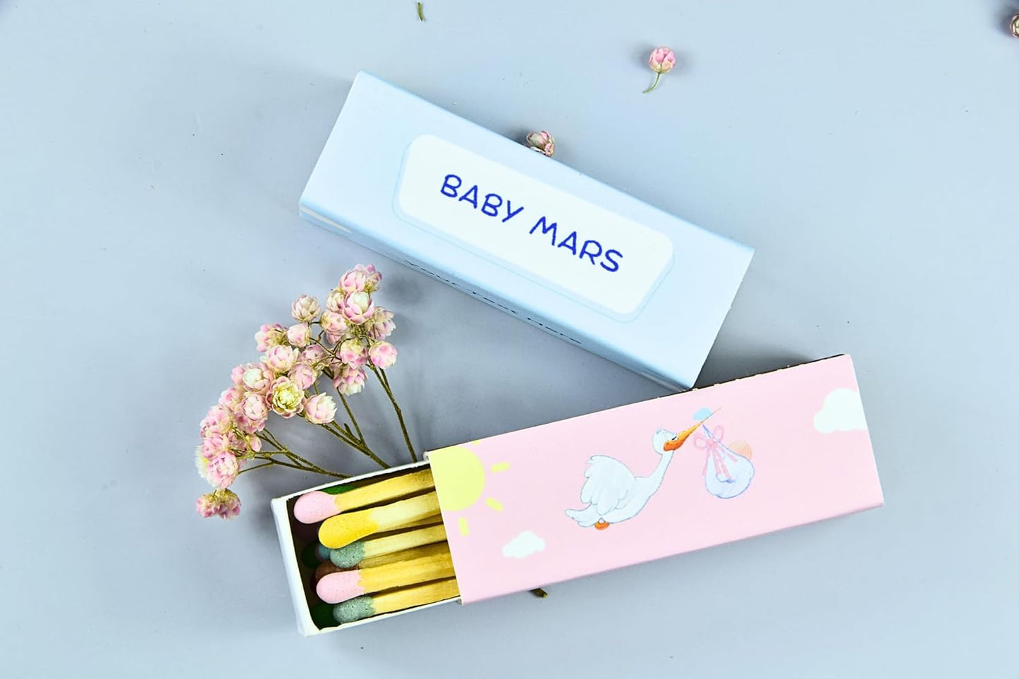 Customizable Baby Shower Matchboxes – Set of 10 – Cute Baby Design – Colorful Matchsticks – Perfect for Baby Shower Favors (2" Matchsticks, Baby #1)