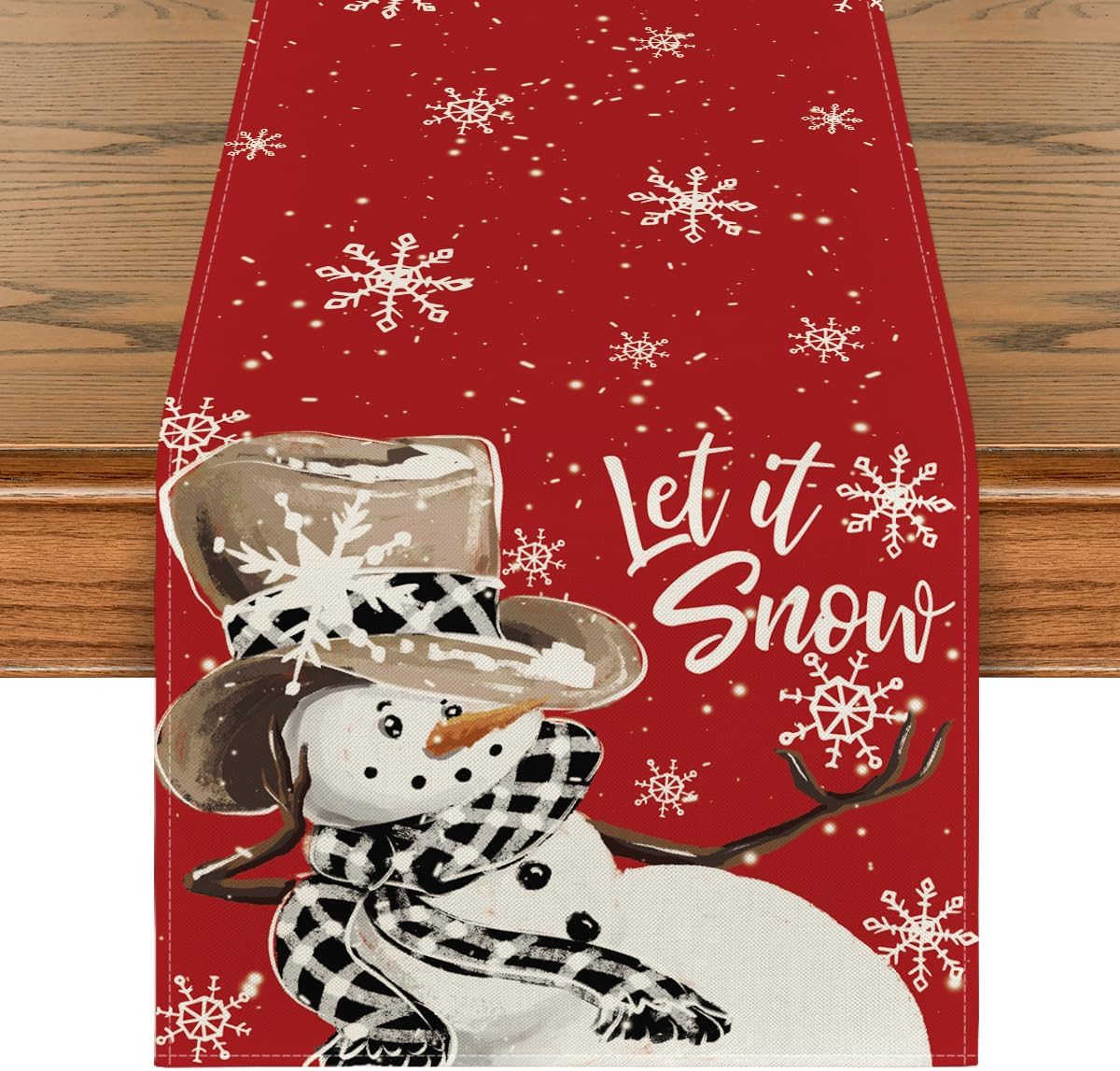 Artoid Mode Red Snowman Snowflake Let it Snow Winter Table Runner, Seasonal Christmas Kitchen Dining Table Decoration for Home Party Decor 13x90 Inch