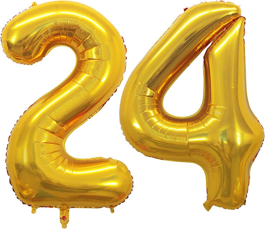 GOER Number 24 Balloons for 24th Birthday Party Decorations,42 Inch Jumbo Foil Helium 42 Balloons for 42nd Birthday Party Decoration (Gold)