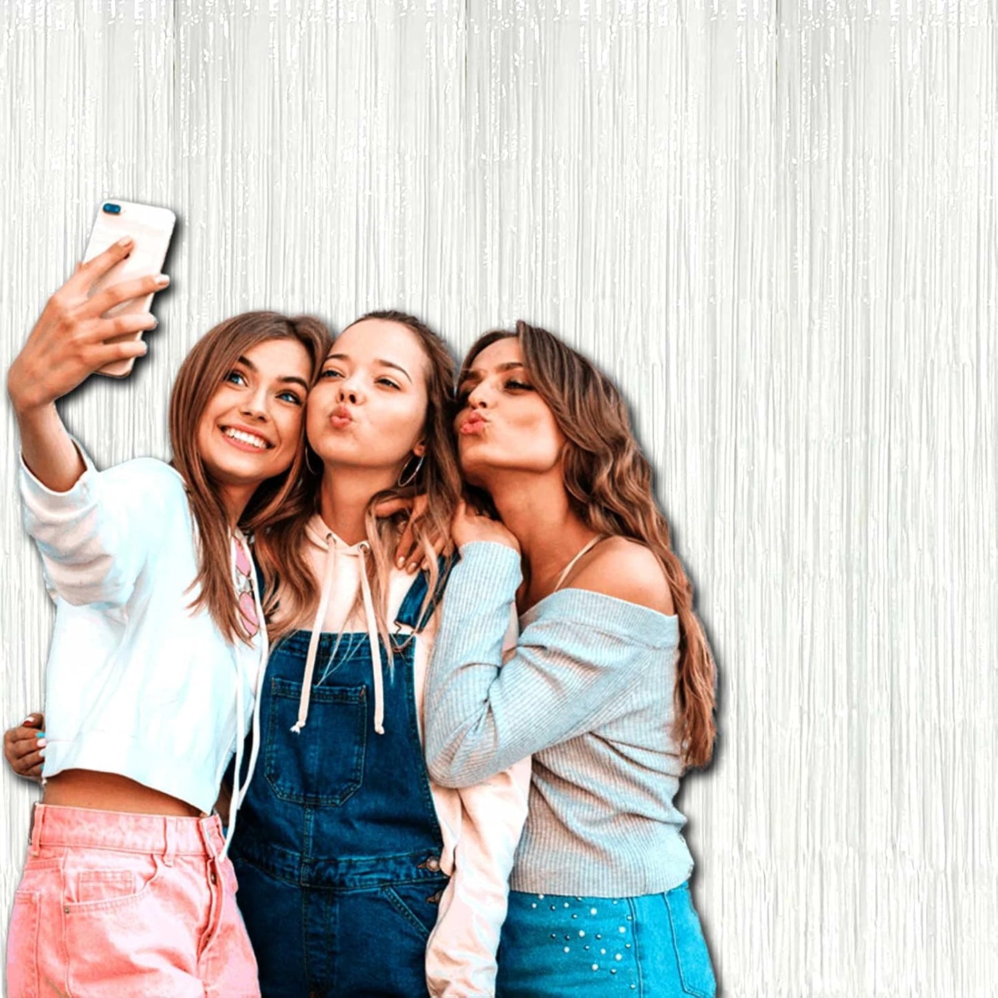 4 Pack Macaron White Foil Fringe Curtain Backdrop, 3.28Ft x 8.2Ft Foil Fringe Streamers Curtains for Party, Photo Booth Props, Birthday, 2022 Graduation Decor Supplies, One Size