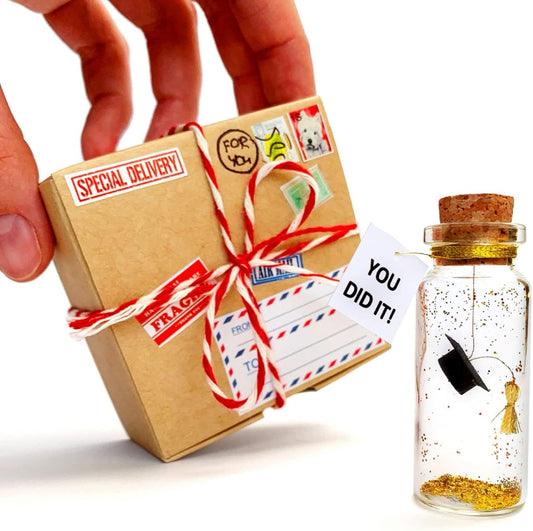 Kseniya Revta Inspirational Message in a Bottle Gift Idea - Classy Gifts for Friends and Family - Unique Boyfriend Girlfriend Presents (Black Graduate Cap - You Did It, in Craft Gift Box)