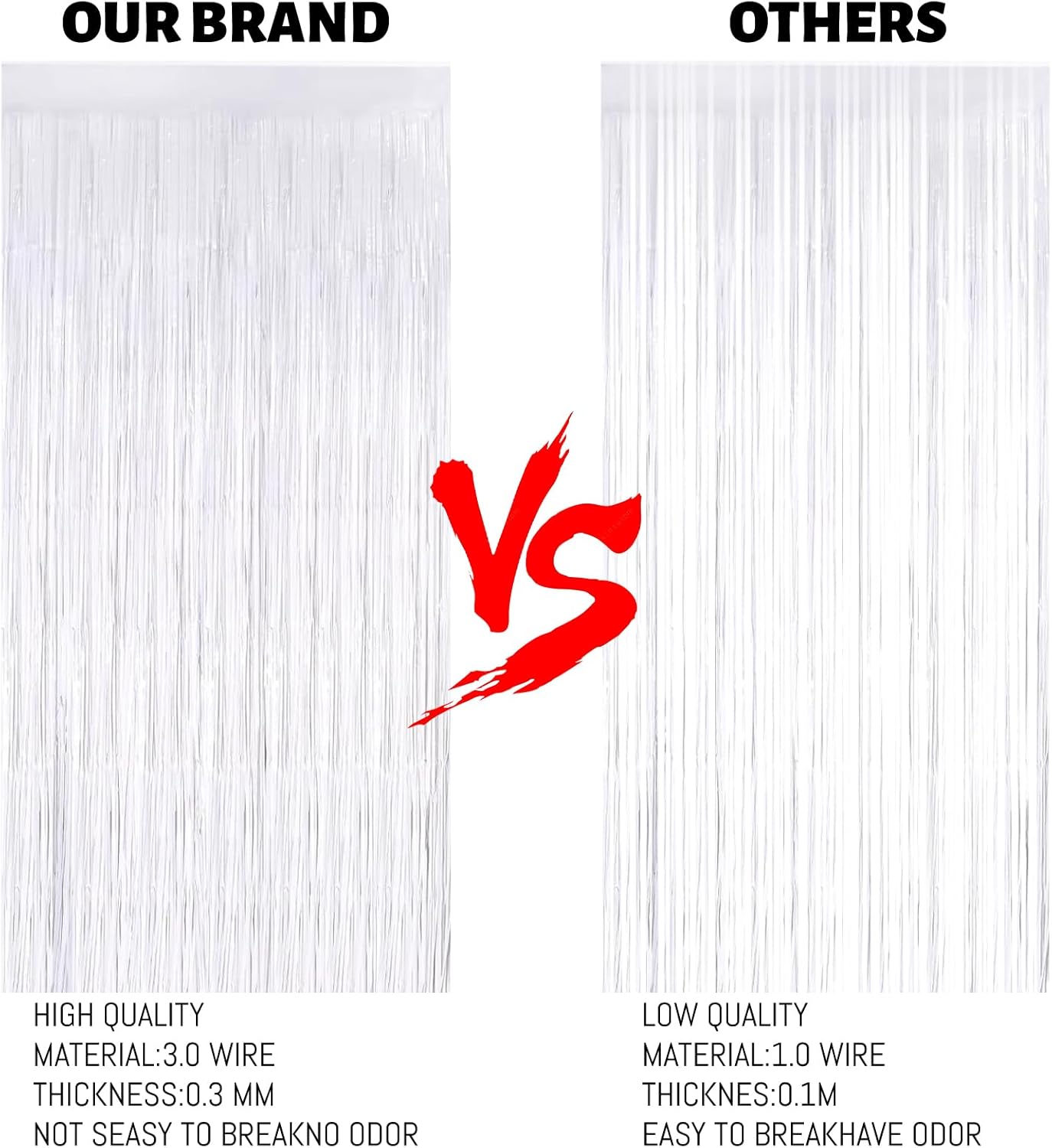 Keyali 2 Pack 3.3 * 8.3 ft Foil Curtain Metallic Tinsel Fringe Curtains Photo Booth Props Backdrop for Birthday Wedding Engagement Baby Shower Christmas Holiday Celebration Party，White