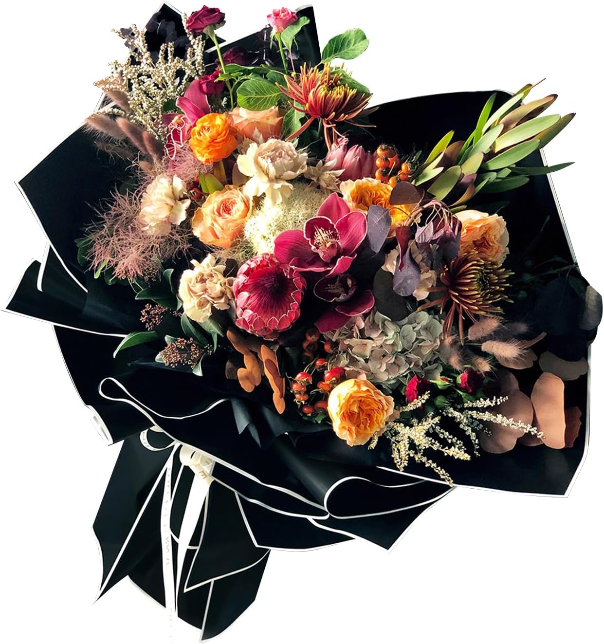 NESCCI 20 Sheet Flower Wrapping Paper - Waterproof Floral Bouquet Wrapping Paper, Florist Supplies Packaging Paper for Wedding Birthday Gift DIY (Dark Black)