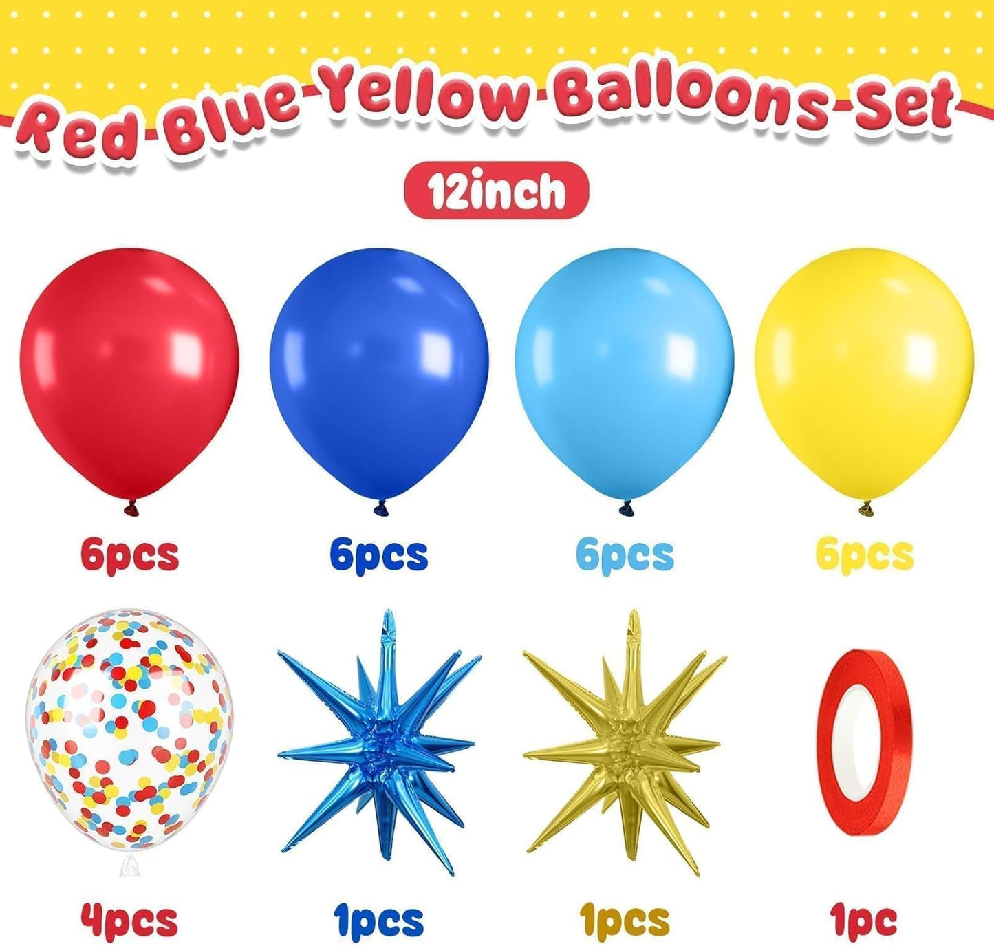 Red Blue Yellow Balloons,Carnival Birthday Party Balloons with Foil Star Balloon, for Boy Girls Birthday Baby Shower Carnival Theme Party Supplies