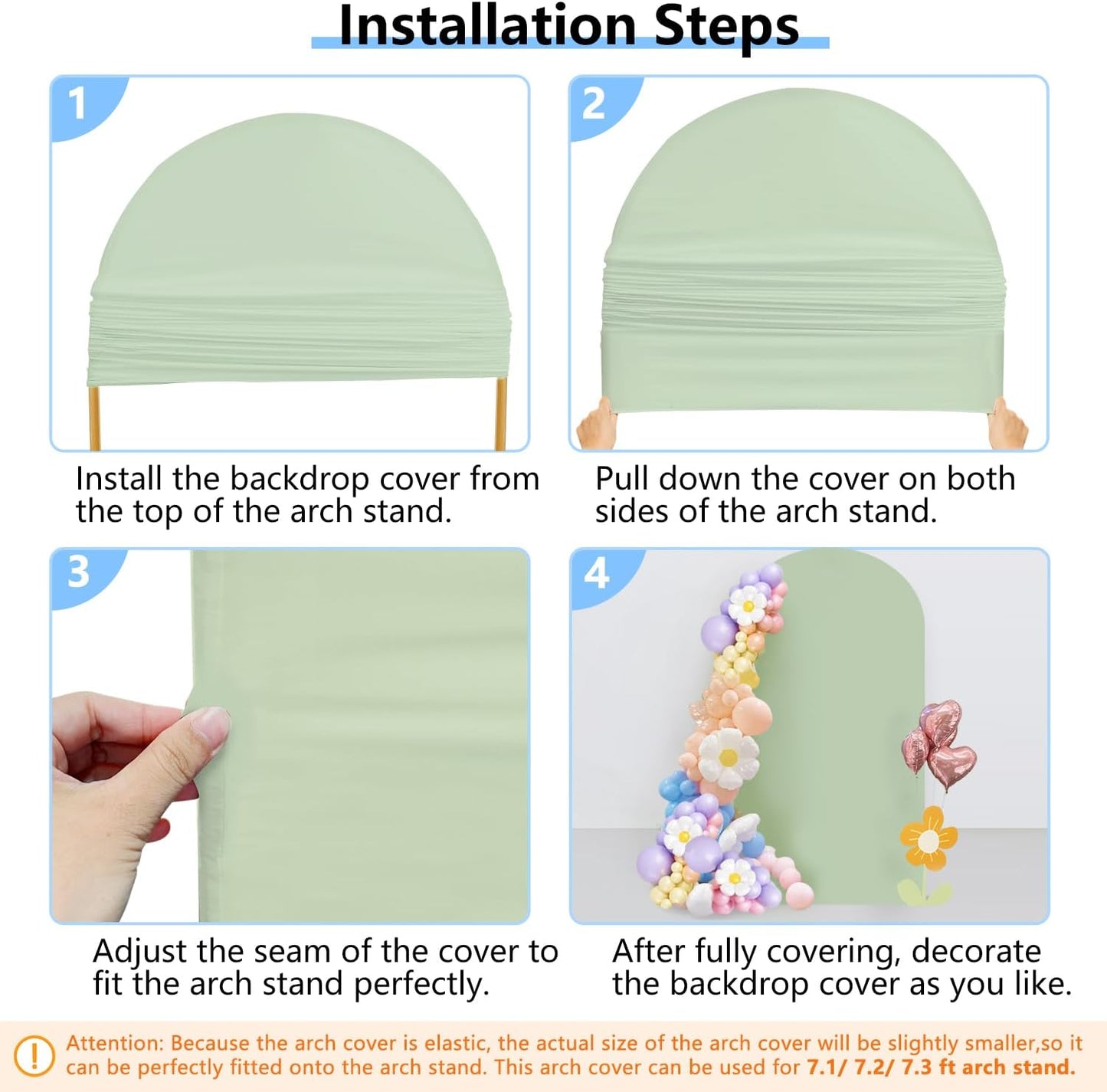HEMMOTOP Green Arch Cover, 7.2 ft Spandex Wedding Balloon Arch Covers Stretchy Backdrop, Round Top Photo Stand Cover for Birthday, Baby Shower, Party, Reusable Double-Sided (Matcha Green, 7.2 ft)