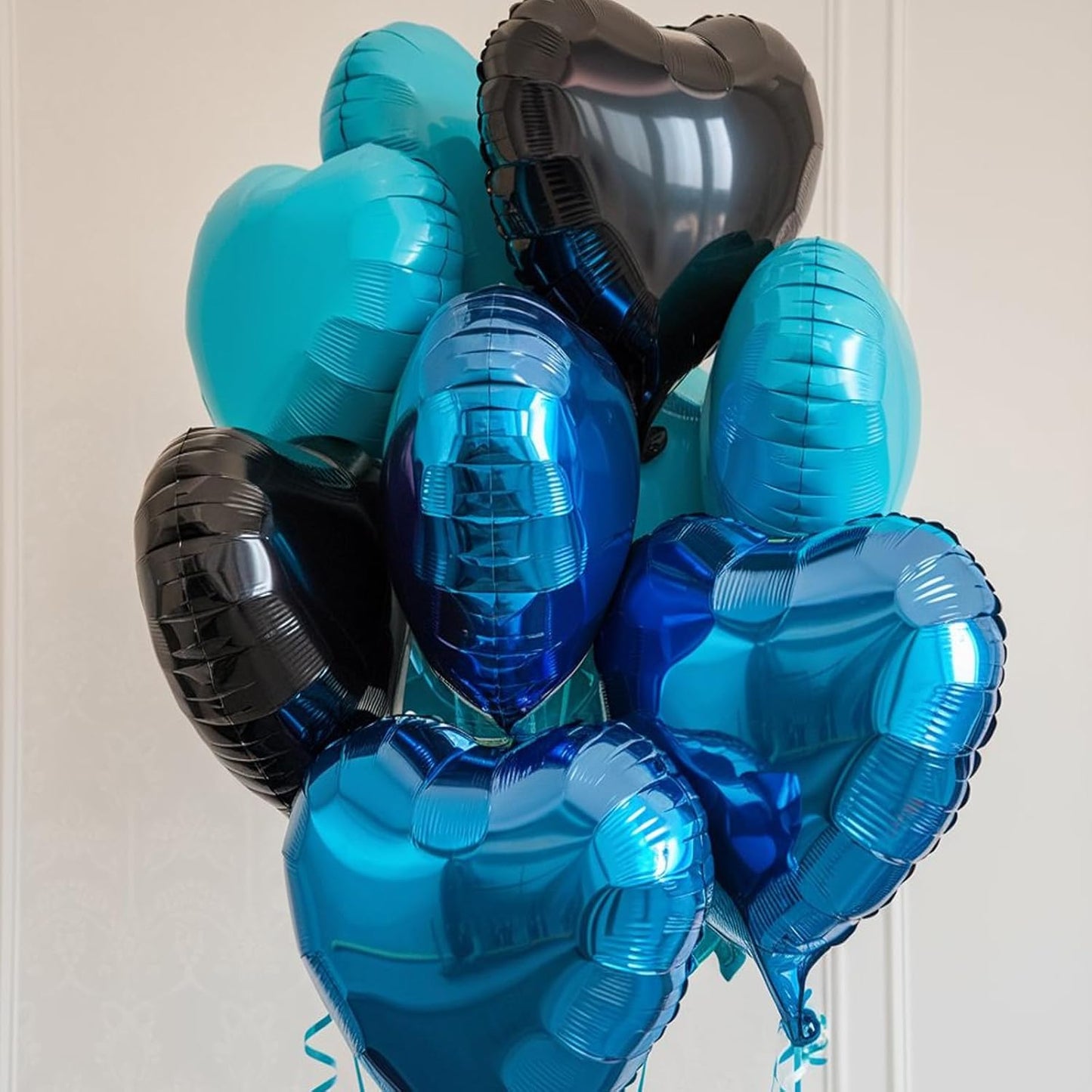 Blue Black Heart Balloons, 18 Inch Black and Dark Blue Heart Shape Balloon, 12PCS Blue Helium Foil Love Heart Balloon for Boys Birthday Propose Marriage Engagement Wedding Party Decoration