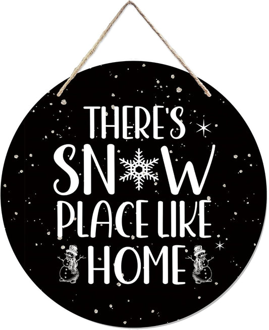 CGBHW Winter Wooden Sign, Snowy Holiday Hanging Sign Wall Decor for Room Home, Rustic Black Winter Snowflakes Christmas Door Decor 12 x 6 Inch