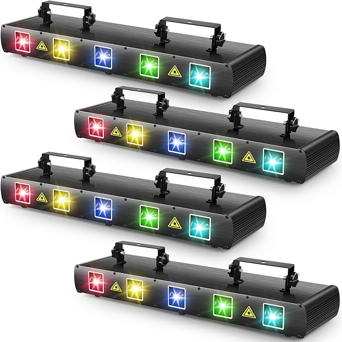 DJ Laser Lights, U`King 5 Beam Effect Sound Activated DJ Party Lights RGBYC LED Music Light by DMX Control for Disco Dancing Birthday Bar Stage Lighting(4PC)