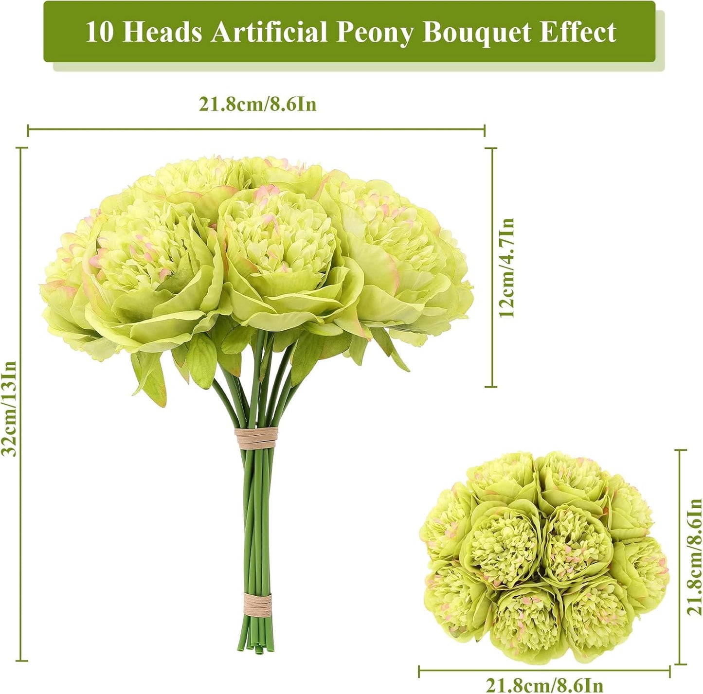 U'Artlines 10 Heads Artificial Peony Silk Flower Leaf Home Office Wedding Party Festival Bar Decor (Green)