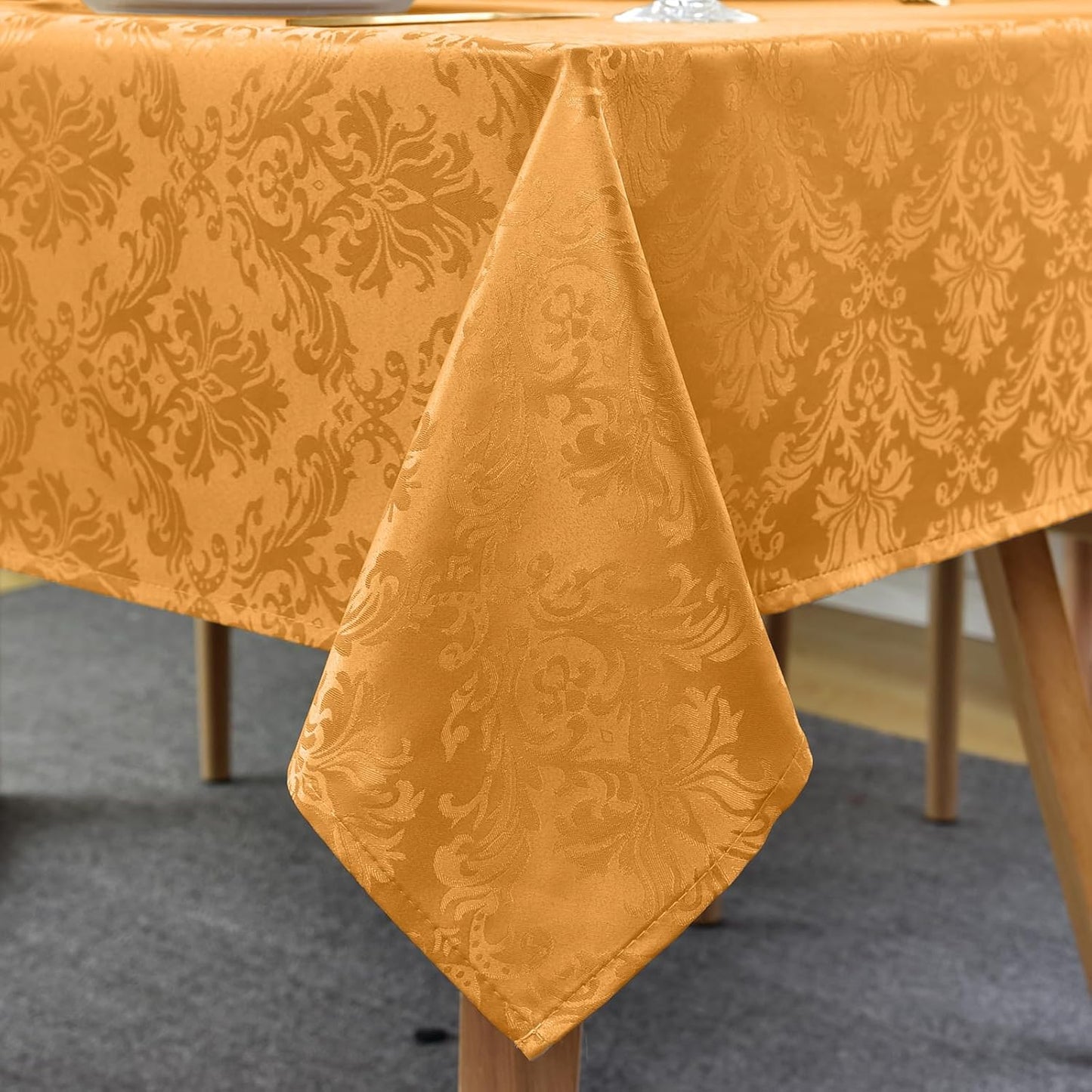 SASTYBALE Amber Rectangle Jacquard Tablecloth, Spill Wrinkle Proof Damask Table Cloth for Rectangle Tables, Rectangular Harvest Fall Inddor Outdoor Tablecloths, 60x 102 Inch Amber