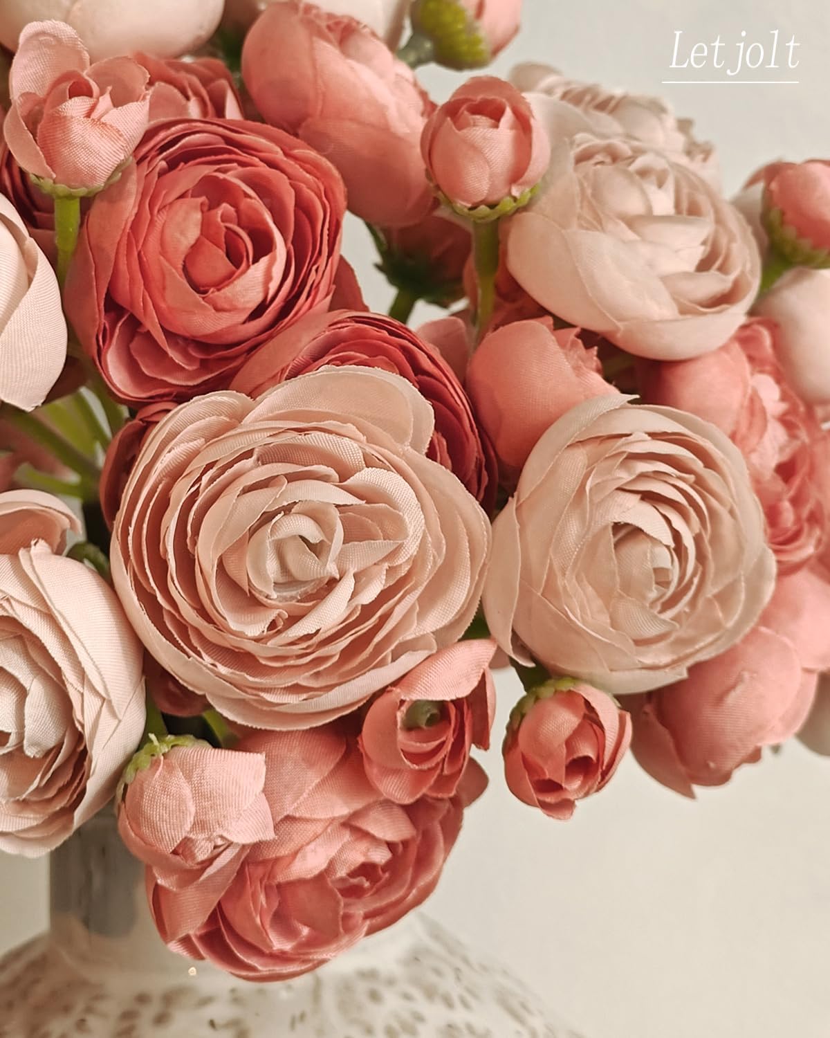 Letjolt Ranunculus Artificial Flower 18 Pcs Pink Silk Ranunculus Wedding Bouquet Engagement Centerpieces Arrangements Bridal Shower Decorations Home Decor, Deep Pink