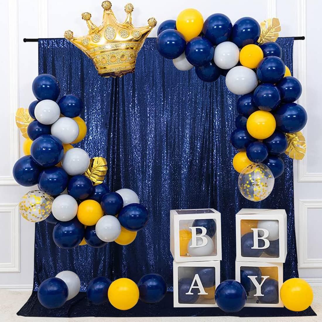 Poise3EHome Navy Blue Sequin Backdrop, 6Ft x 6Ft Glitter Satin Background Drapes for Weddings, Parties, Xmas, Thanksgiving Decor