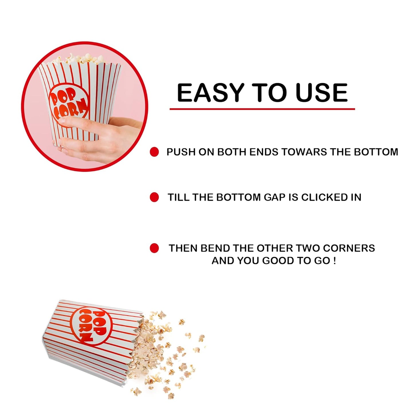 25 Pack Popcorn Boxes Movie Night Popcorn Bags for Party Red and White Popcorn Bags for Popcorn Vintage Snack Box Concession and Carnival Party Supplies, Individual Popcorn Bucket Containers (25)