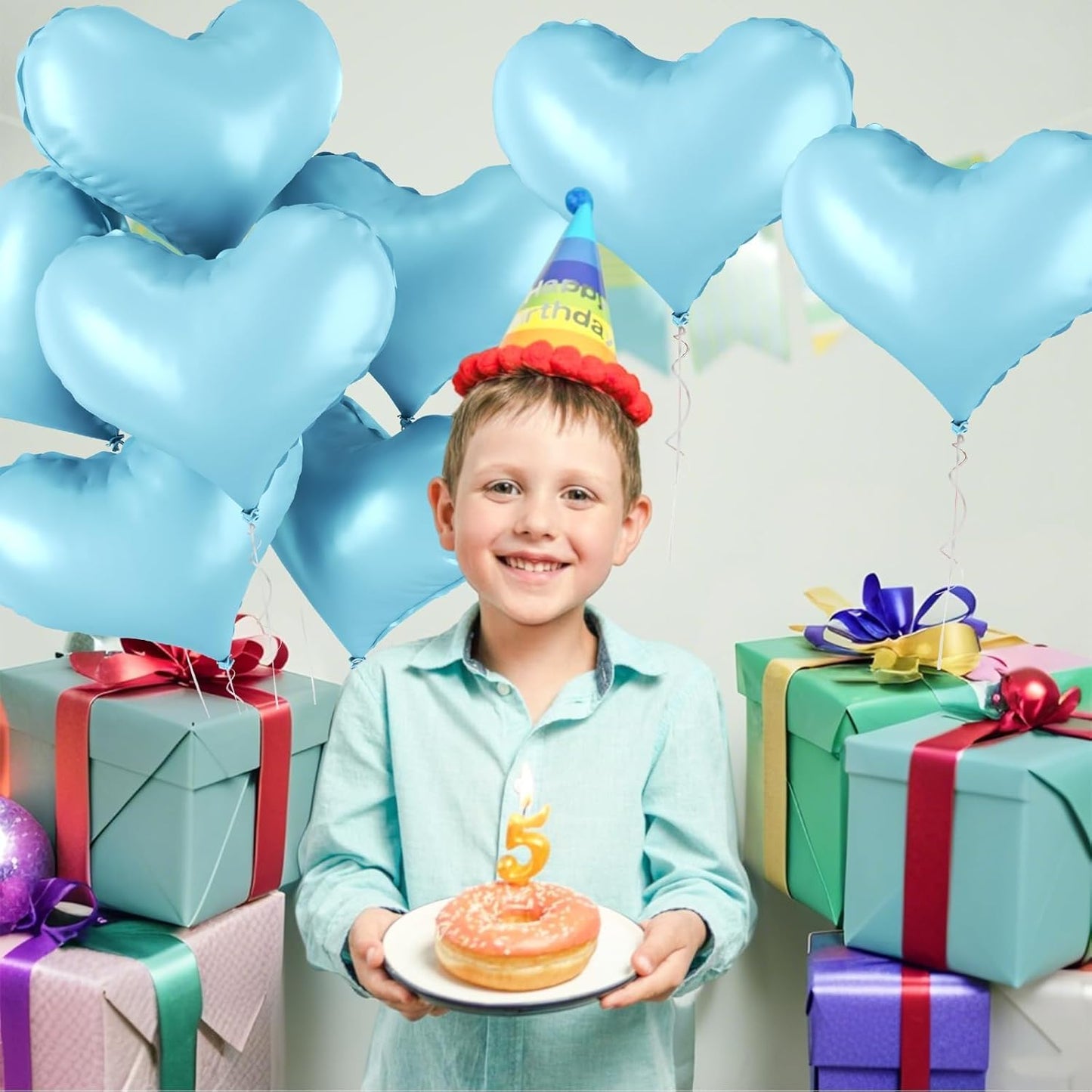 24 Inch Blue Heart Balloons, Heart Shaped Foil Balloons, Baby Blue Helium Balloon for Valentines Day Baby Bridal Shower Anniversary Wedding Gender Reveal Birthday Party Decorations