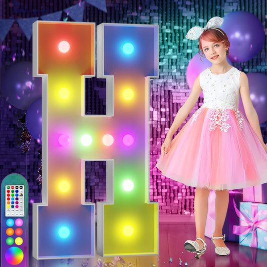 imprsv 4FT Colorful Marquee Light Up Letters H, 18 Colors Large Light up Letters Alphabet Sign with Remote, Large Marry Me Sign, Birthday Party Decorations Baby Shower Anniversary Wedding Decoration