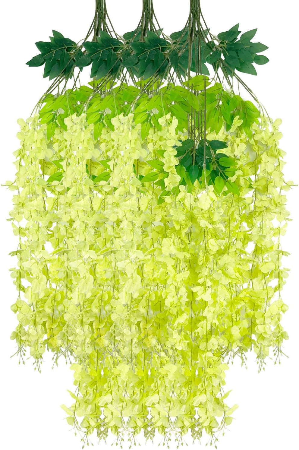 12 Pack Green Wisteria Hanging Flowers Garland, 3.77 Feet Artificial Flower Vines, Fake Wisteria, Artificial Vines Hanging Garland for Backdrop Outdoor Yard Garden Decor