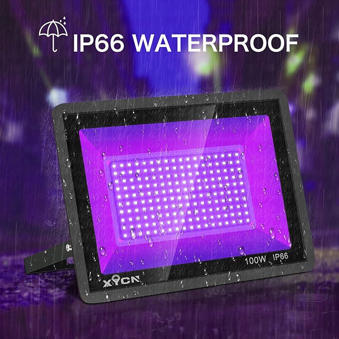 3 Pack 100W LED Black Light, Blacklight Flood Light with Plug and Switch, IP66 Waterproof Neon Glow for Party, Halloween, Fluorescent Poster, Body Paint, Aquarium