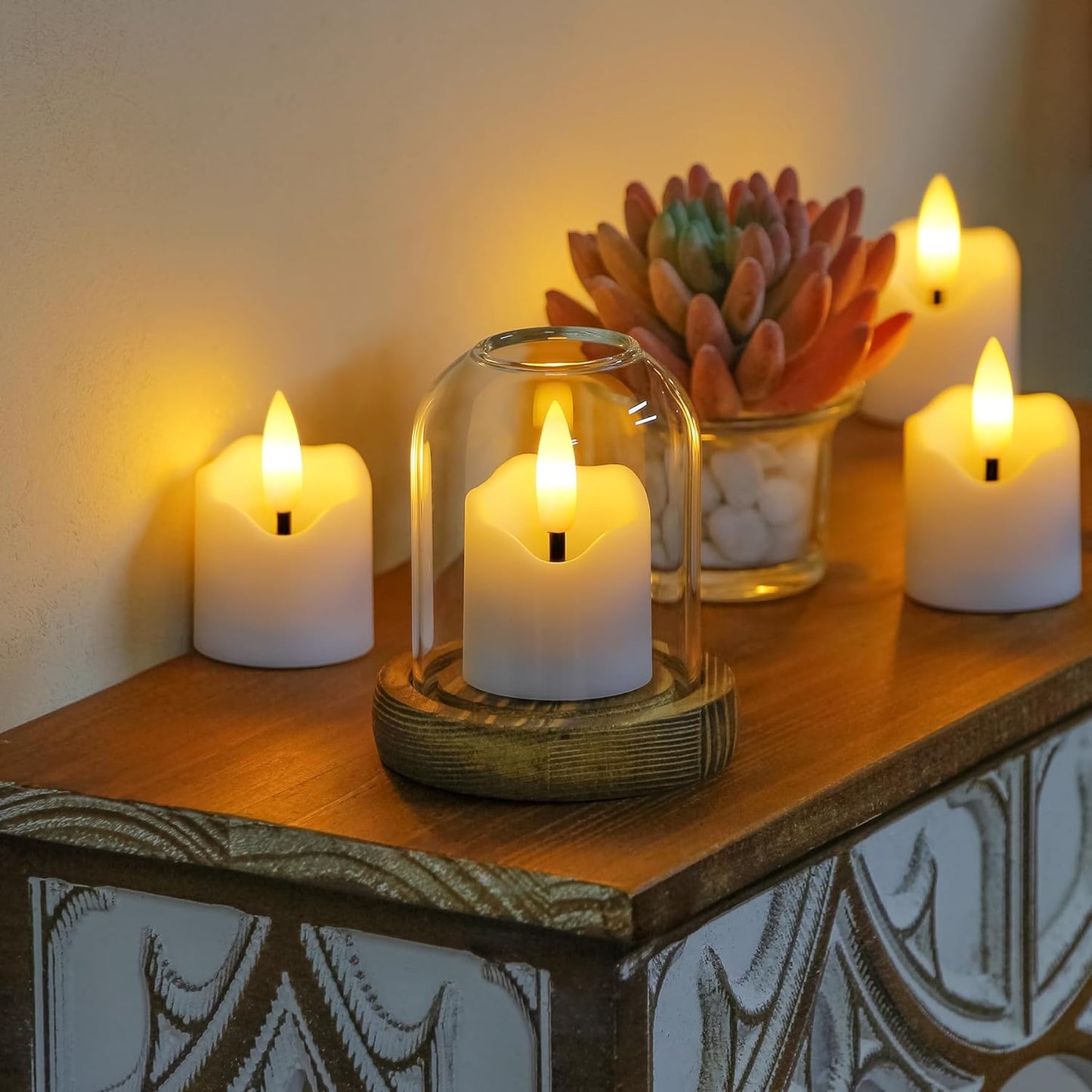 6 Pack Battery Operated Auto Daily Timer White Plastic LED Flameless Votive Candles, Long Runtime 1.6" x2.3" Flickering Tealight Candles with Remote Control