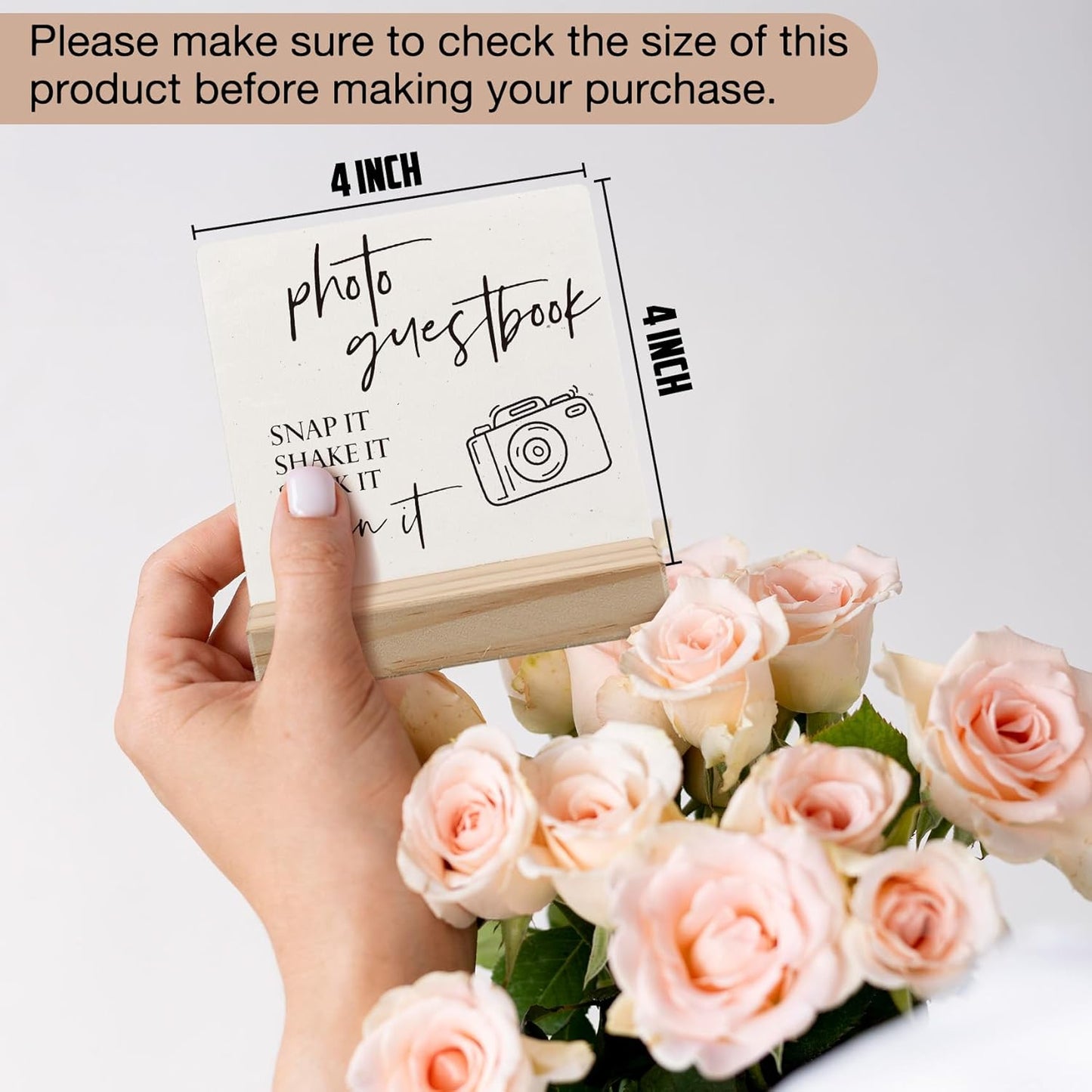 Wedding Guest Book Desk Decor 4x4 Inch, Photo Guest Book Sign Wood Plaque, WeddingGuestBook Sign, Wedding GuestBook Sign Wooden Plaque with Wood Stand for WeddingReception Table Decor