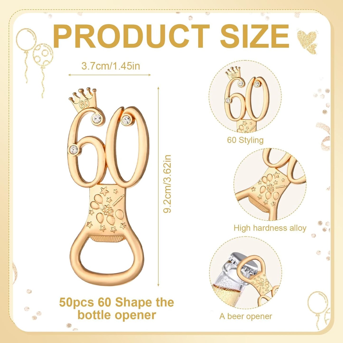 50Pcs 60th Birthday Bottle Opener Set 60th Birthday Party Favors 60th Golden Bottle Openers Personalized Party Favors Wedding Anniversaries Souvenirs Favors For Guests Party