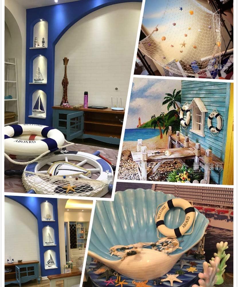 MorroMorn Lifebuoy Wall Hanging Decor - Welcome Aboard Mediterranean Style Home Decoration Hemp Rope (Red & Blue, 20")