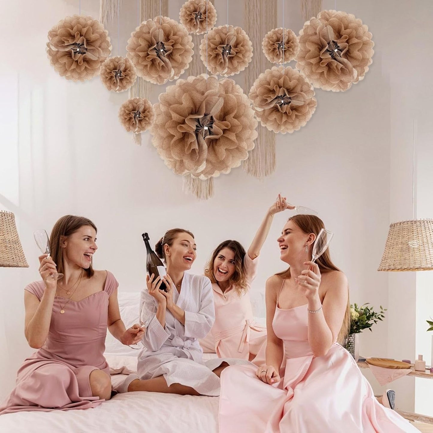 Tissue Paper Pom Poms, Brown Tissue Paper Flowers, Hanging Flower Balls for Weddings Fiesta Parties Birthday Baby Showers Classroom Bridal Shower Decoration (20Piece Set-6/10/12/14Inch)