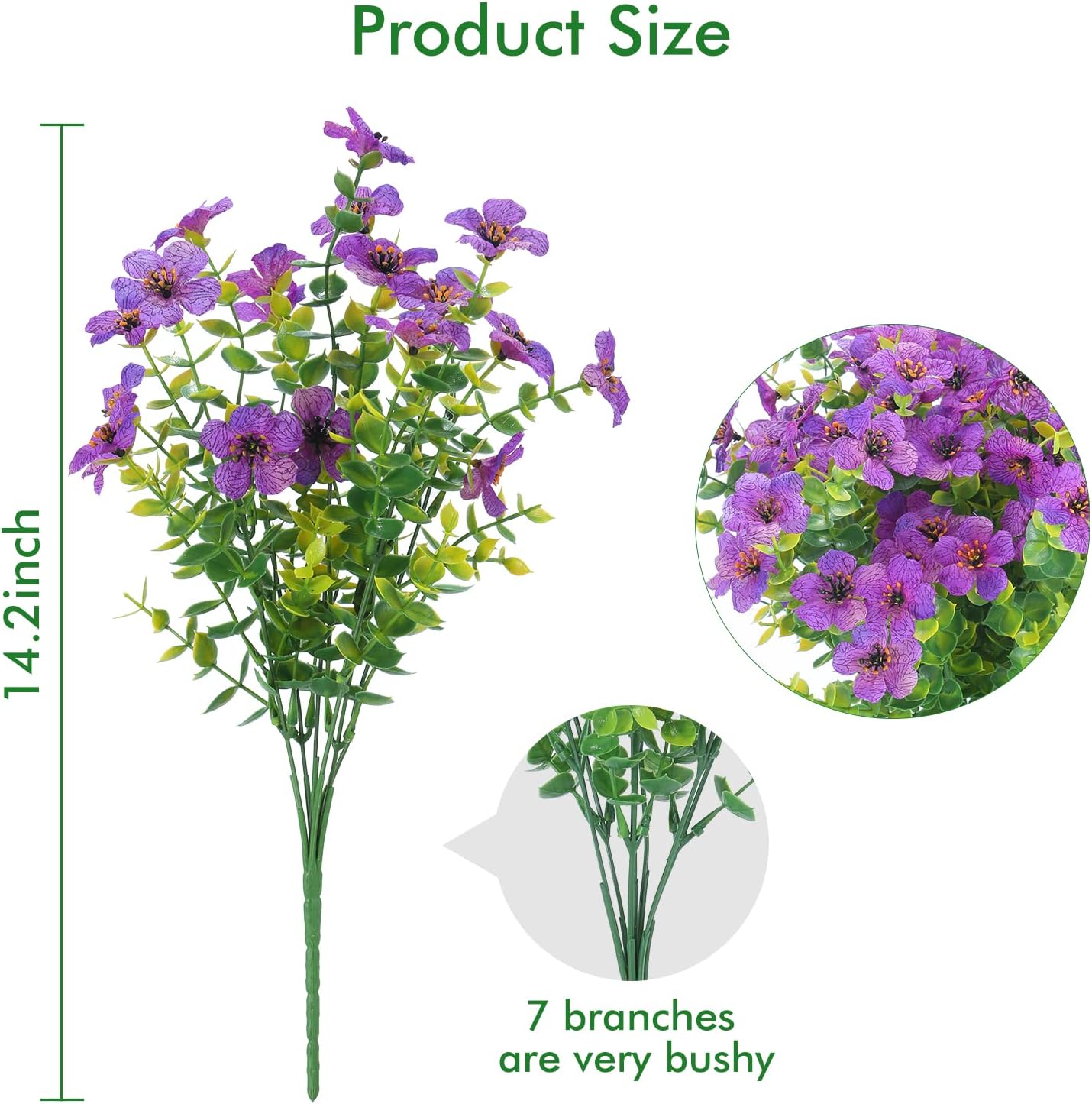 12 Bundles Artificial Flowers Outdoor UV Resistant Fake Plastic Plants Indoor Outside Hanging Plants Garden Porch Window Box Home Wedding Farmhouse Festive Shrub Decor (Purple)