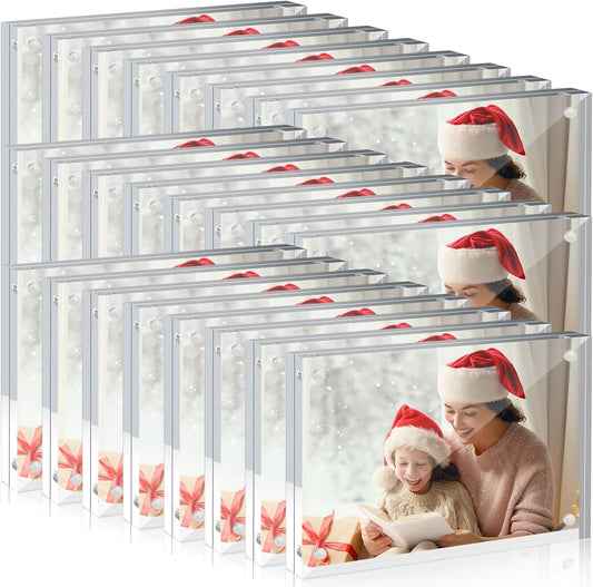 24 Pcs 4x6 Acrylic Picture Frames, Clear Picture Frames Frameless Magnetic Picture Frame Double Sided Magnetic Photo Frame Free Standing Desktop Display Stand for Bedroom Living Room Home