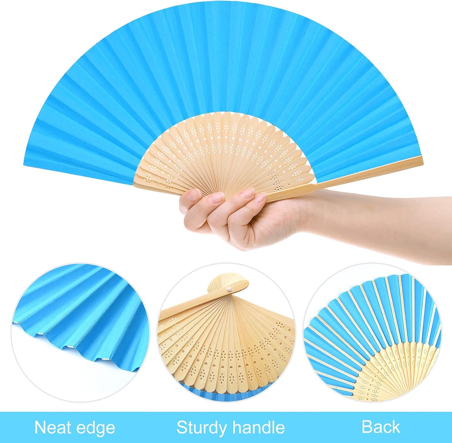 FEPITO 20 Pcs Handheld Paper Fan Paper Folding Fans with Bamboos for Wedding Gift, Party, Home, Multicolor