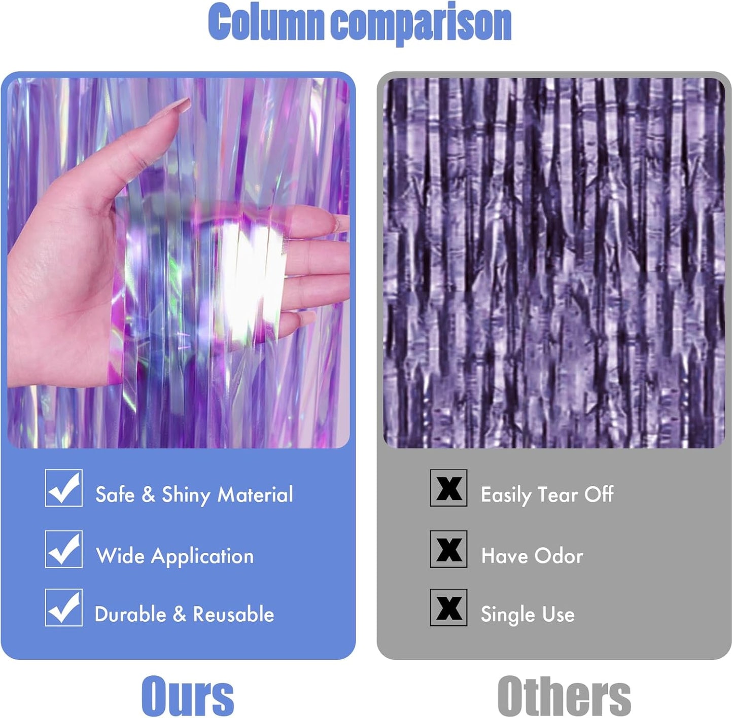 CANREVEL 2 Pack 3.2x6.5 Feet Iridescent Foil Fringe Backdrop Curtains, Clear Purple Tinsel Photo Booth Props Streamers Party Decorations for Birthdays Graduation, Mermaid, Halloween, Disco Party
