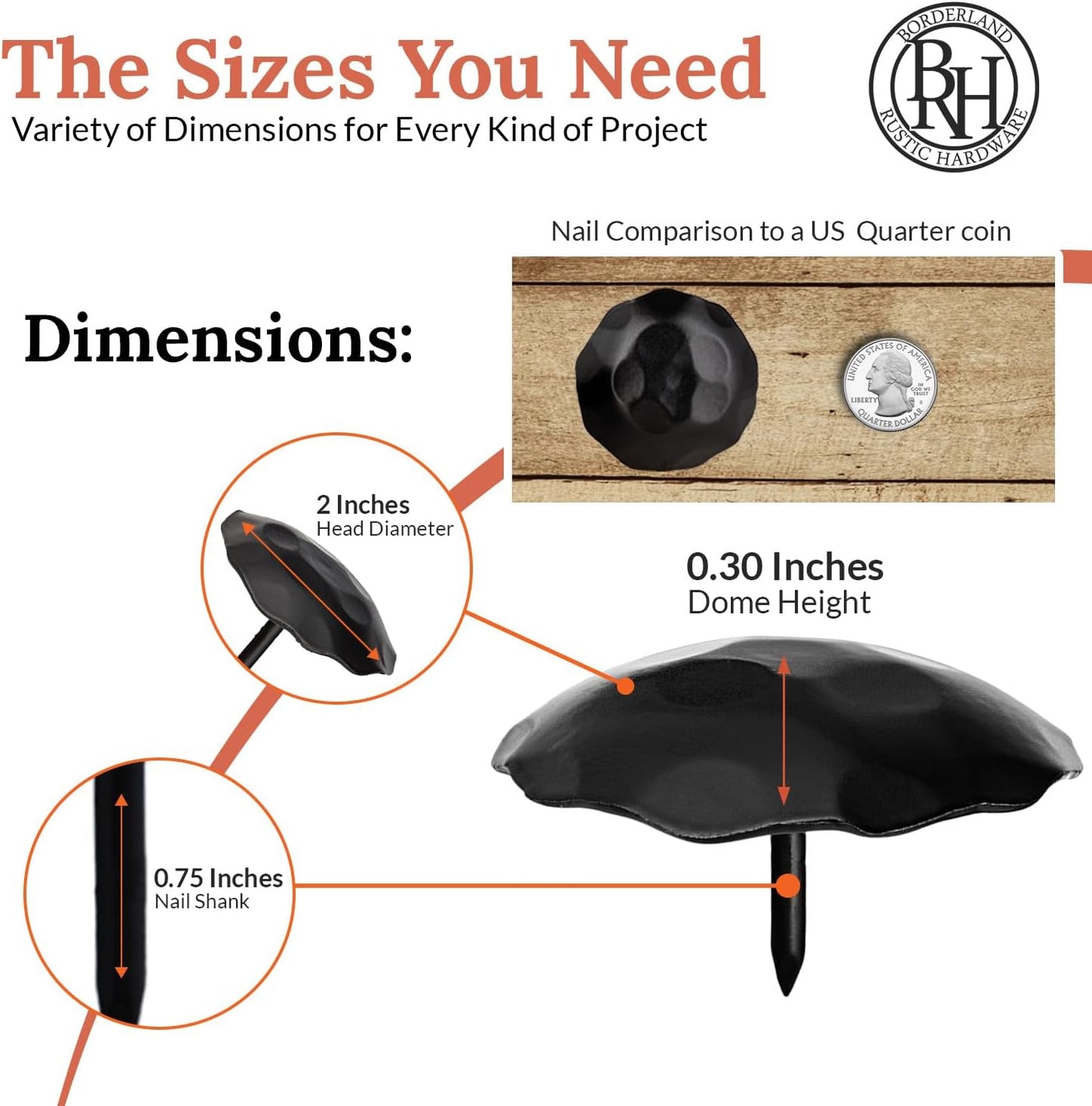 50 Pack 2" Round Head Iron Clavos Decorative Nails – Black – Handmade Rustic Round Fasteners for Farmhouse Shutters, Faux Wood Beams, Barn Doors, Shutters, Gates – Ornamental Wood Accent