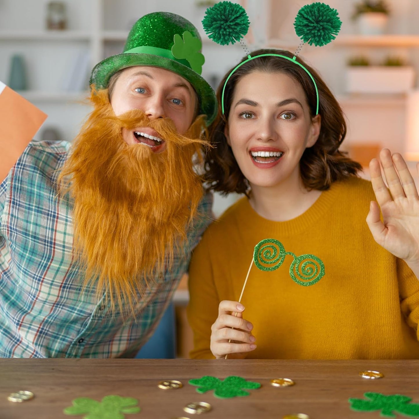 Censen 12 Pcs Halloween Pom Pom Party Headbands Tinsel Ponytails Spirit Head Bopper Headwear for Christmas Birthday Holiday