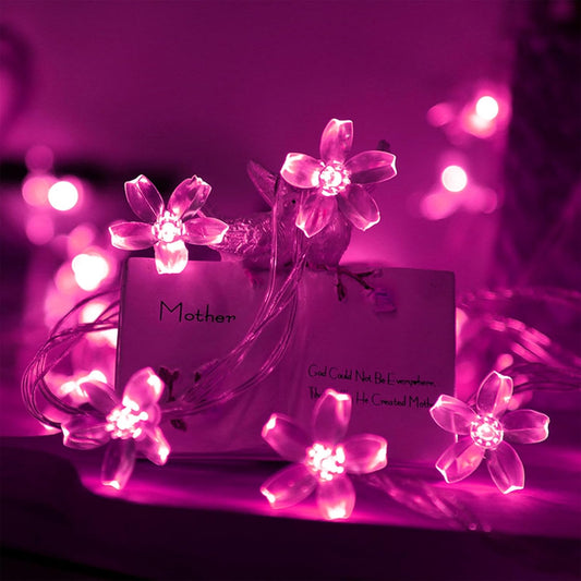 Fairy Flower String Lights Decor, USB & Battery Lighted Decorative Cute Cherry Blossom Indoor Bedroom Window Hanging, Novelty Floral Lamp for Christmas Easter Wedding Party Birthday Décoration (Pink)