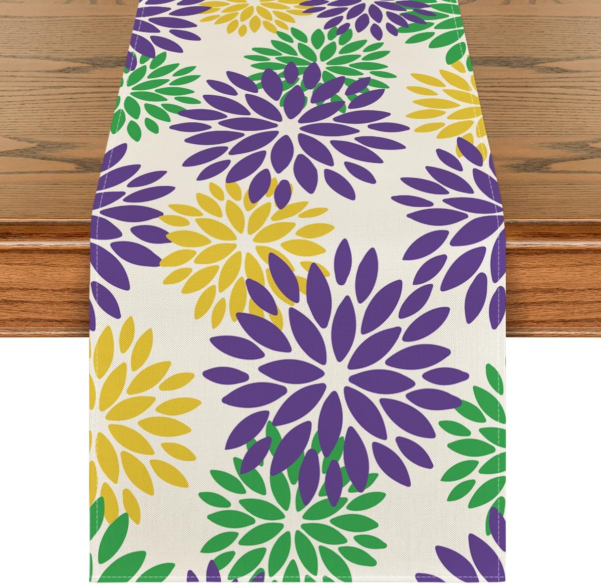 Artoid Mode Purple Dahlia Floral Pinnata Mardi Gras Table Runner, Carnival Seasonal Kitchen Dining Table Decoration for Home Party Decor 13x72 Inch