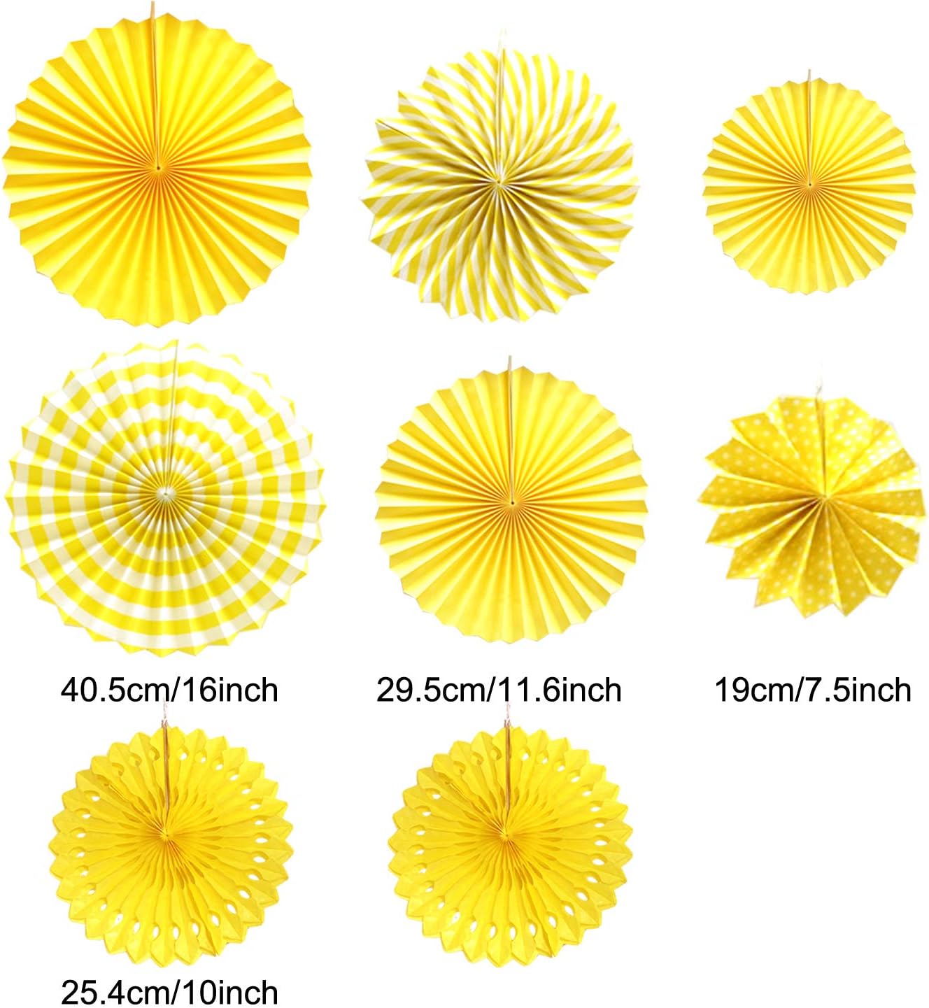 Hanging Paper Fan Set, Tissue Paper Pom Poms Flower Fan and Honeycomb Balls for Birthday Baby Shower Wedding Festival Decorations - Yellow