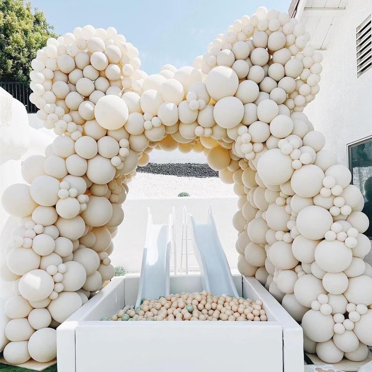 412pcs Sand White Balloon Garland Arch Kit 18 12 10 5 Inch Different Sizes Matte Neutral Latex Cream Balloons for Baby Shower Birthday Wedding Party Decoration