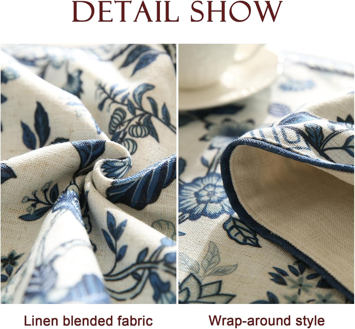 Decorative Linen Table Runner 87 Inches Long,Chinoiserie Blue Floral Cloth Runner for Coffee Table Decor Tabletop Table Runners for Kitchen,Dining,Party,Home,Christmas,12"*87"