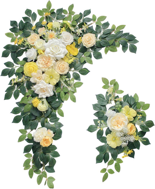 Wedding Arch Flowers Kit,Artificial Flower Arch Decor,2pcs Artificial Flower Arrangement for Wedding Decor Reception Backdrop Floral Decorations (Yellow)